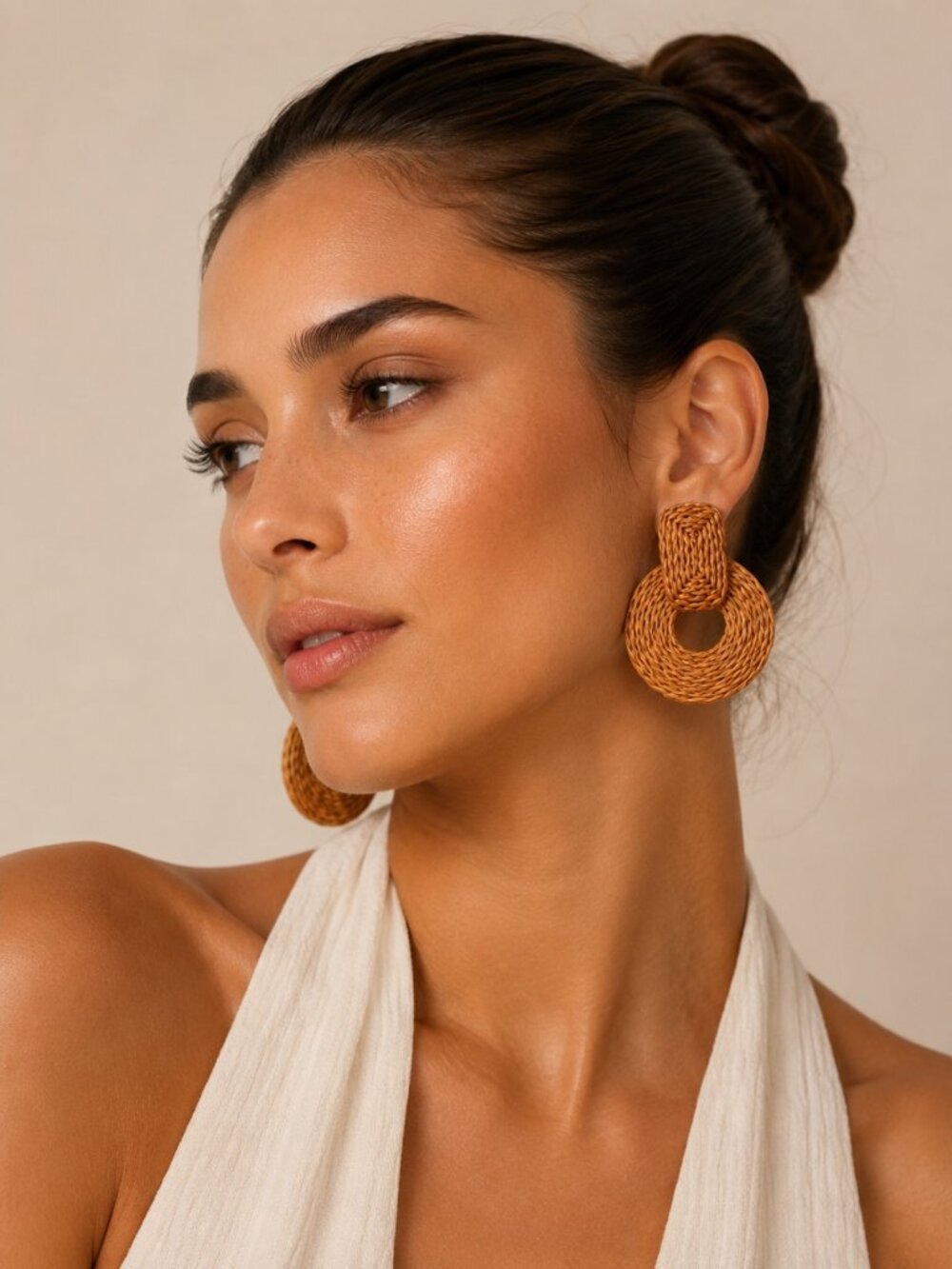 A247-B โข Boho Geometric Raffia Rattan Earrings